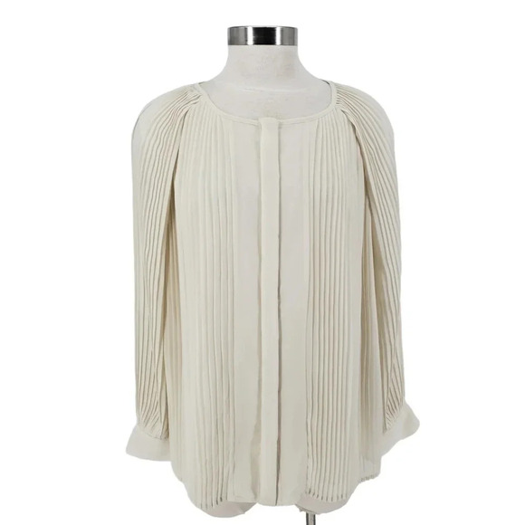 Alfani Blouse Pure Ivory Pleated Long Sleeve Button Up Shirt Top - Picture 1 of 10